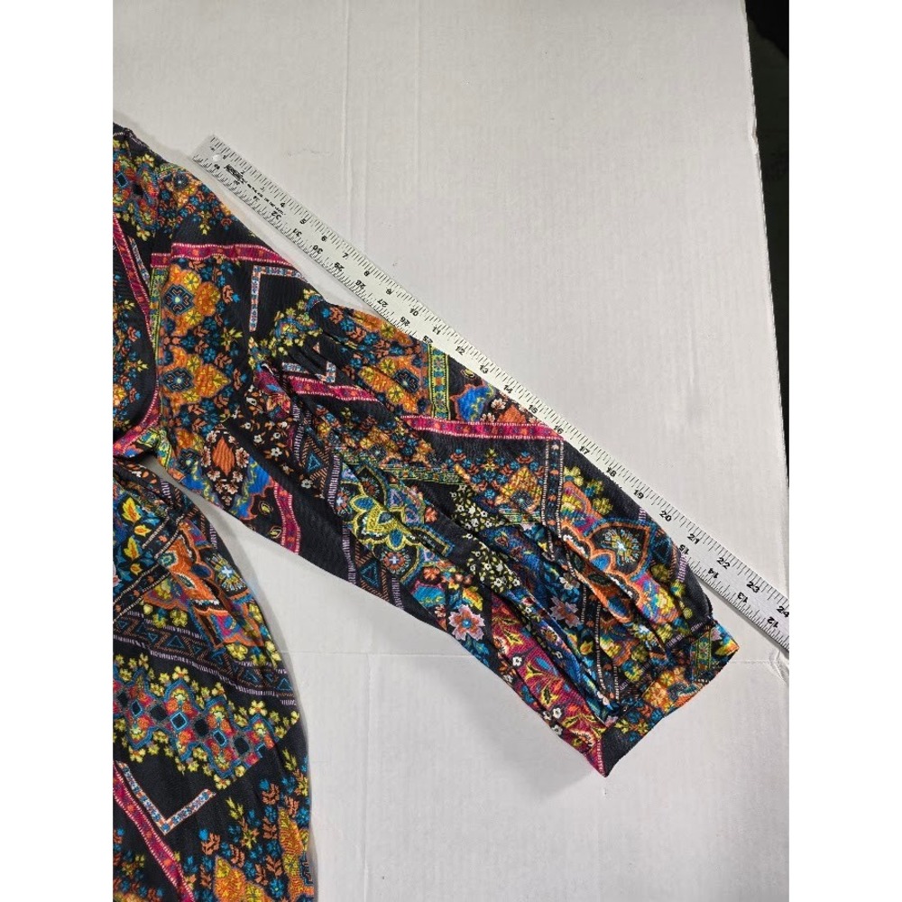 Sahara Patchwork Boho Long Sleeve Button Front Tu… - image 3